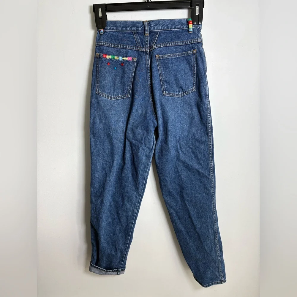 Vintage 80s High Rise Mom Jeans 26 Waist Embellished Denim 100% Cotton - Picture 7 of 12